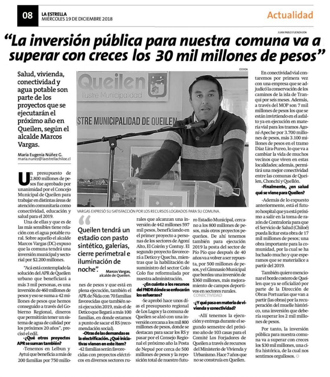 “LA INVERSIÓN PÚBLICA PARA NUESTRA COMUNA VA A SUPERAR CON CRECES LOS 30 MIL MILLONES DE PESOS”